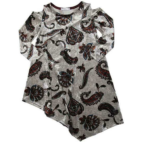 Joah Love | Isla-Paisley Velvet Peek-A-Boo Shoulder Dress PAISLEY | Girls Dresses, One Pieces, and Rompers